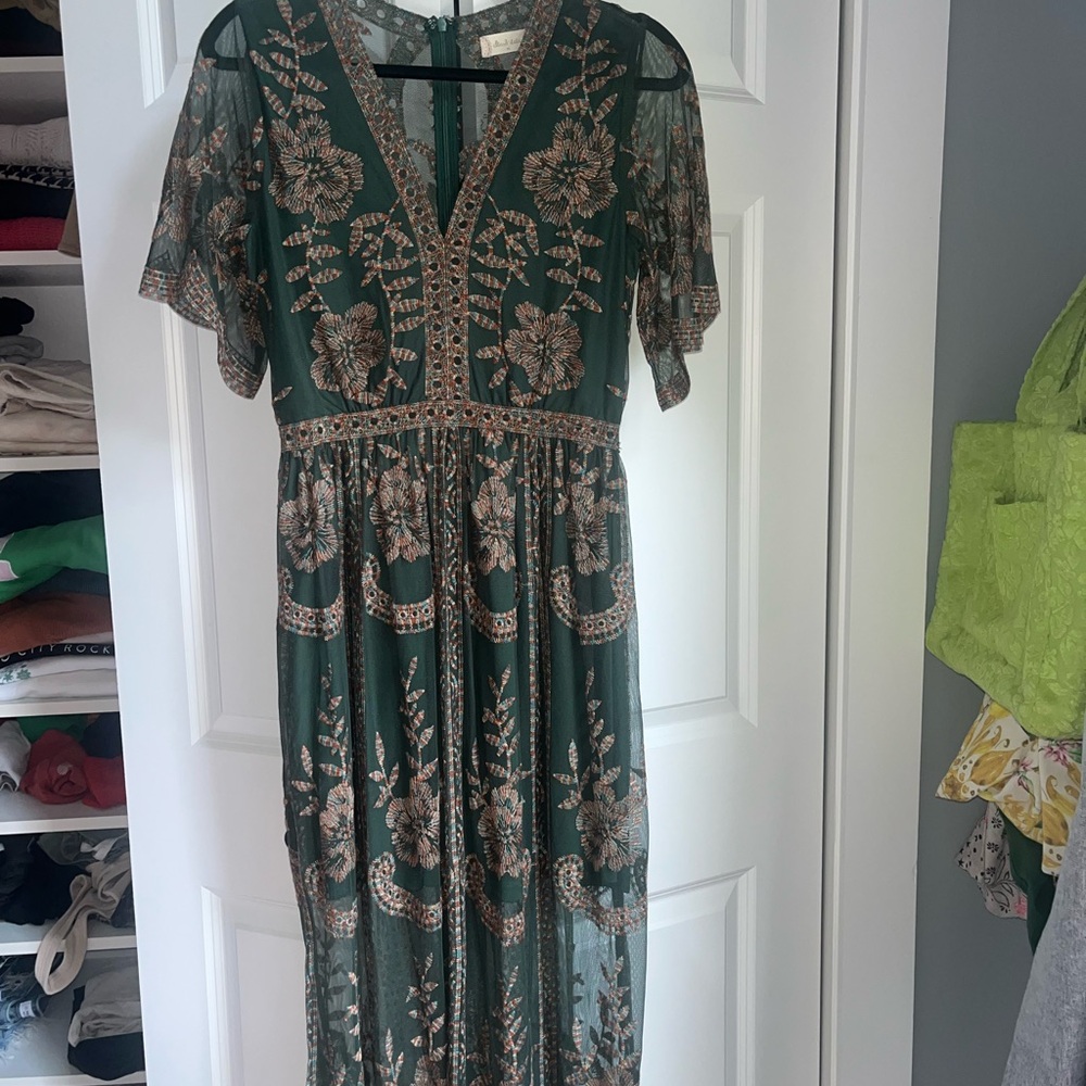 Altar'd State Green and Brown Floral Midi Dress